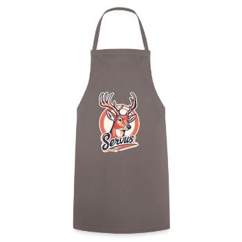 Proud red fallow deer: Deer says goodbye - Cooking Apron - grey - Front - AI Model Male 185 dark (185cm)
