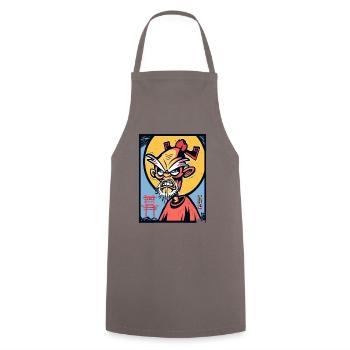 Angry Old Japanese Cartoon Grandpa Samurai - Cooking Apron - grey - Front - AI Model Male 185 dark (185cm)