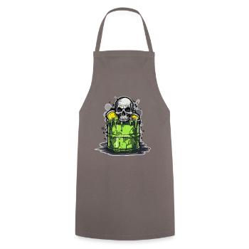 Tonne mit Giftmüll mit Totenkopf - Kochschürze - Grau - Vorne - AI Model Male 185 dark (185cm)