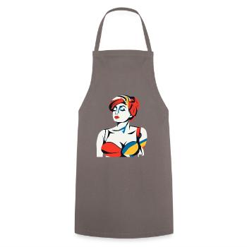 Abstract Art Portrait of a Woman - Cooking Apron - grey - Front - AI Model Male 185 dark (185cm)