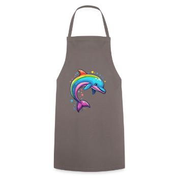 Colorful and cheerful: Rainbow Happy Dolphin - Cooking Apron - grey - Front - AI Model Male 185 dark (185cm)