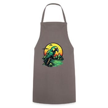 Coucher de soleil et perroquet vert - Tablier de cuisine - gris - Devant - AI Model Male 185 dark (185cm)