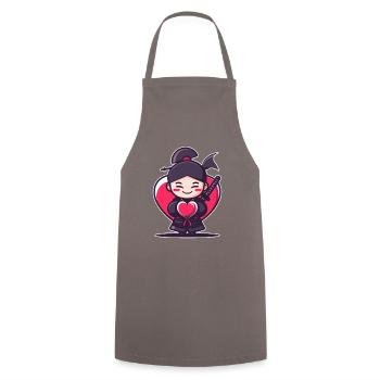 Cute cheerful samurai with heart and love - Cooking Apron - grey - Front - AI Model Male 185 dark (185cm)