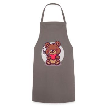 Cute lucky bear smoking relaxed with heart - Cooking Apron - grey - Front - AI Model Male 185 dark (185cm)