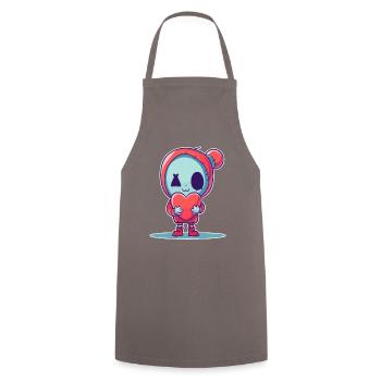 Poupée zombie heureuse avec coeur pour l’amour - Tablier de cuisine - gris - Devant - AI Model Male 185 dark (185cm)