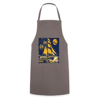 Blau-gelbes Segelschiff - Kochschürze - Grau - Vorne - AI Model Male 185 dark (185cm)