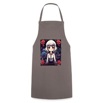 Chibi Beauty: Cartoon Girl with Flowers - Cooking Apron - grey - Front - AI Model Male 185 dark (185cm)