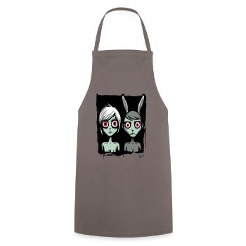 Two gloomy girls as cartoon characters - Cooking Apron - grey - Front - AI Model Male 185 dark (185cm)
