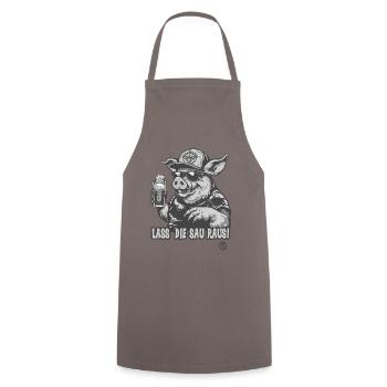 Party Celebration Pig Let the Pig Out - Cooking Apron - grey - Front - AI Model Male 185 dark (185cm)
