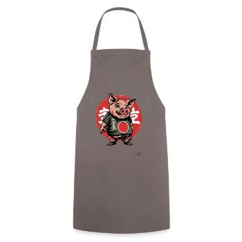 Japanese Pig - Cooking Apron - grey - Front - AI Model Male 185 dark (185cm)
