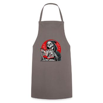 Grim Reaper reads magazine for housewife and home - Cooking Apron - grey - Front - AI Model Male 185 dark (185cm)