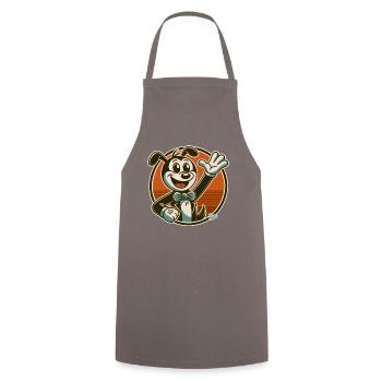 Retro Cartoon Funny Dog Waving, Hello - Cooking Apron - grey - Front - AI Model Male 185 dark (185cm)