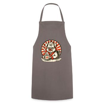 Bad mood morning grouch pig with coffee - Cooking Apron - grey - Front - AI Model Male 185 dark (185cm)