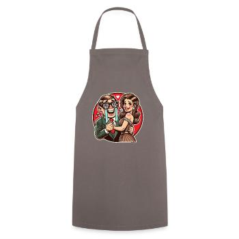 Nerd heureux avec femme séduisante - Tablier de cuisine - gris - Devant - AI Model Male 185 dark (185cm)