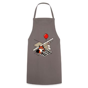 It's funny fox with balloon and rabbit in the drain - Cooking Apron - grey - Front - AI Model Male 185 dark (185cm)