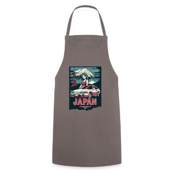 JAPAN JDM – Retro Autoposter mit Fuji & Style - Kochschürze - Grau - Vorne - AI Model Male 185 dark (185cm)