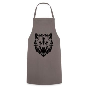 Wolf Head - Cooking Apron - grey - Front - AI Model Male 185 dark (185cm)