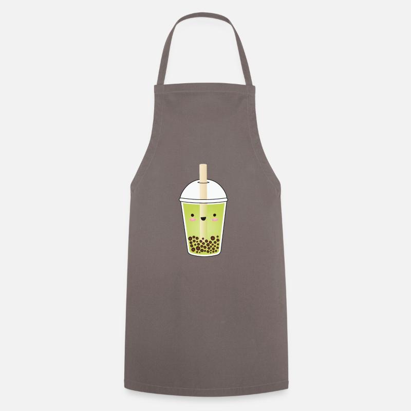 Green Matcha Bubble Tea Kawaii - Cooking Apron - grey