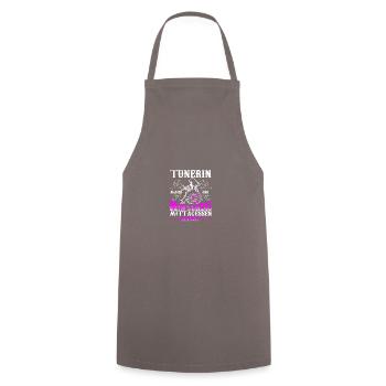Weibliche Tunerin mach dir dein Mittagessen selbst - Kochschürze - Grau - Vorne - AI Model Male 185 dark (185cm)