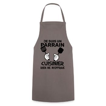 Parrain Aime La Cuisine Cadeau Humour Homme - Tablier de cuisine - gris - Devant - AI Model Male 185 dark (185cm)