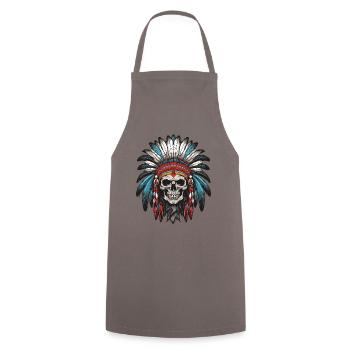 Apache Indianer Häuptling Totenkopf - Kochschürze - Grau - Vorne - AI Model Male 185 dark (185cm)
