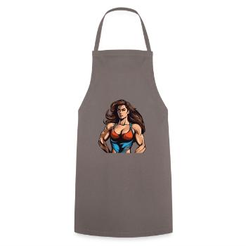 Woman Muscles Bodybuilding Girl - Cooking Apron - grey - Front - AI Model Male 185 dark (185cm)