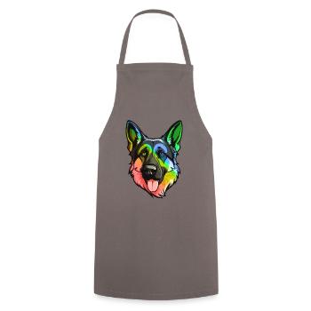 German Shepherd Dog Head Colorful - Cooking Apron - grey - Front - AI Model Male 185 dark (185cm)