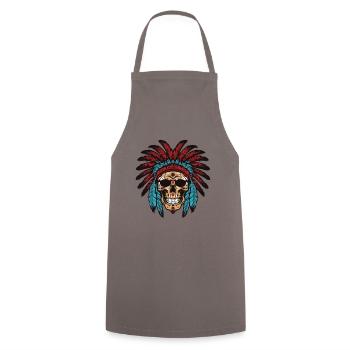 Apache Totenkopf Indianer Häuptling - Kochschürze - Grau - Vorne - AI Model Male 185 dark (185cm)