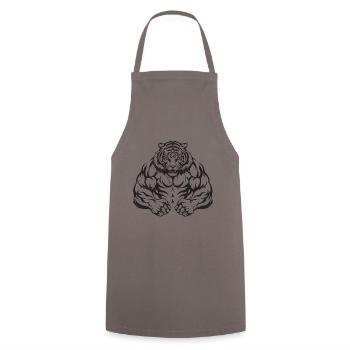 Tiger Bodybuilding Muscles Workout Gym - Cooking Apron - grey - Front - AI Model Male 185 dark (185cm)