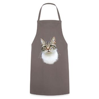 Original - Katzen Portrait - Kochschürze - Grau - Vorne - AI Model Male 185 dark (185cm)