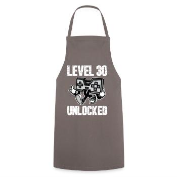 30 Birthday Level 30 Unlocked Anniversary 30 Years - Cooking Apron - grey - Front - AI Model Male 185 dark (185cm)