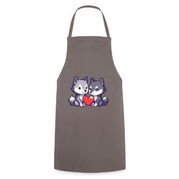 Loup Couple Amour Couple Amoureux - Tablier de cuisine - gris - Devant - AI Model Male 185 dark (185cm)