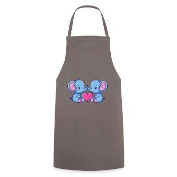 Elephant Comic Couple Love - Cooking Apron - grey - Front - AI Model Male 185 dark (185cm)
