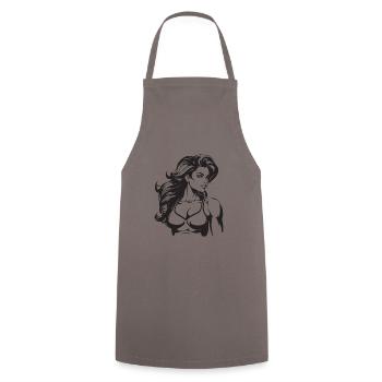 Woman Muscles Workout Gym - Cooking Apron - grey - Front - AI Model Male 185 dark (185cm)