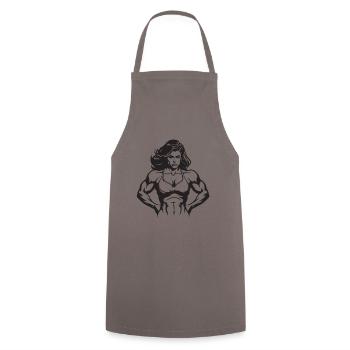 Woman Muscles Gym Bodybuilding Fitness - Cooking Apron - grey - Front - AI Model Male 185 dark (185cm)