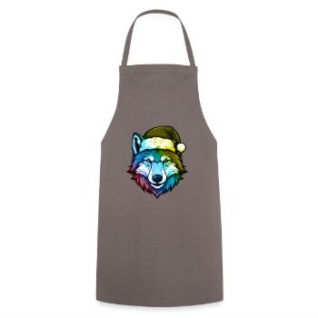 Tête de loup Noël Portrait coloré - Tablier de cuisine - gris - Devant - AI Model Male 185 dark (185cm)