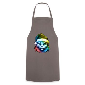 Cat Head Christmas Portrait Colorful - Cooking Apron - grey - Front - AI Model Male 185 dark (185cm)