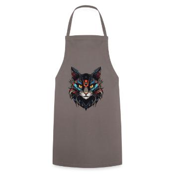 Cat Head - Cooking Apron - grey - Front - AI Model Male 185 dark (185cm)