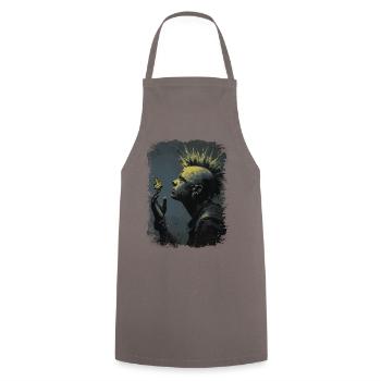 Punkrocker beobachtet Schmetterling - Kochschürze - Grau - Vorne - AI Model Male 185 dark (185cm)
