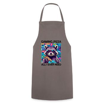 Funny Raccoon Gaming Pizza Gamer Gamer Gaming - Cooking Apron - grey - Front - AI Model Male 185 dark (185cm)
