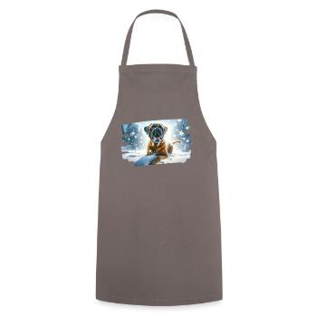 Boxer dans un paysage enneigé hivernal - Tablier de cuisine - gris - Devant - AI Model Male 185 dark (185cm)