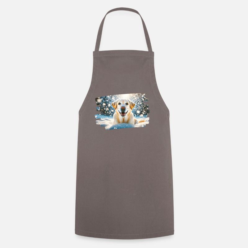 Happy Labrador in Winter Snow - Cooking Apron - grey