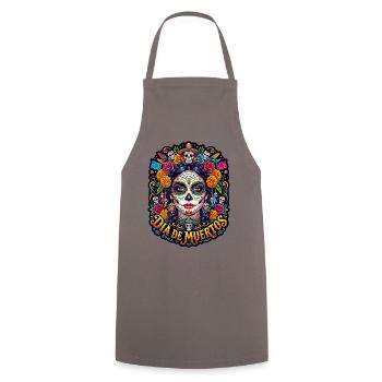 Tête de mort mexicaine sugar skull crâne fleurs - Tablier de cuisine - gris - Devant - AI Model Male 185 dark (185cm)