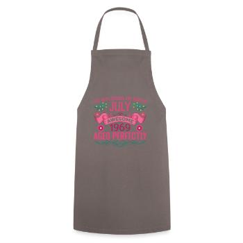 July 1969 Woman's Birthday July 1969 - Cooking Apron - grey - Front - AI Model Male 185 dark (185cm)