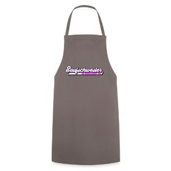 Farben änderbar | Saufschwester Saufen Sis - Kochschürze - Grau - Vorne - AI Model Male 185 dark (185cm)