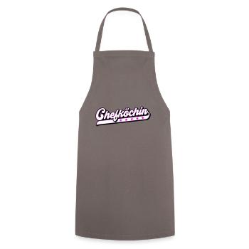 Farben änderbar | Chefköchin - Kochschürze - Grau - Vorne - AI Model Male 185 dark (185cm)
