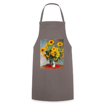 Claude Monet - Sunflowers. 1880th - Cooking Apron - grey - Front - AI Model Male 185 dark (185cm)