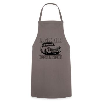 Farbe änderbar | Trabi Trabbi  Pappe DDR - Kochschürze - Grau - Vorne - AI Model Male 185 dark (185cm)