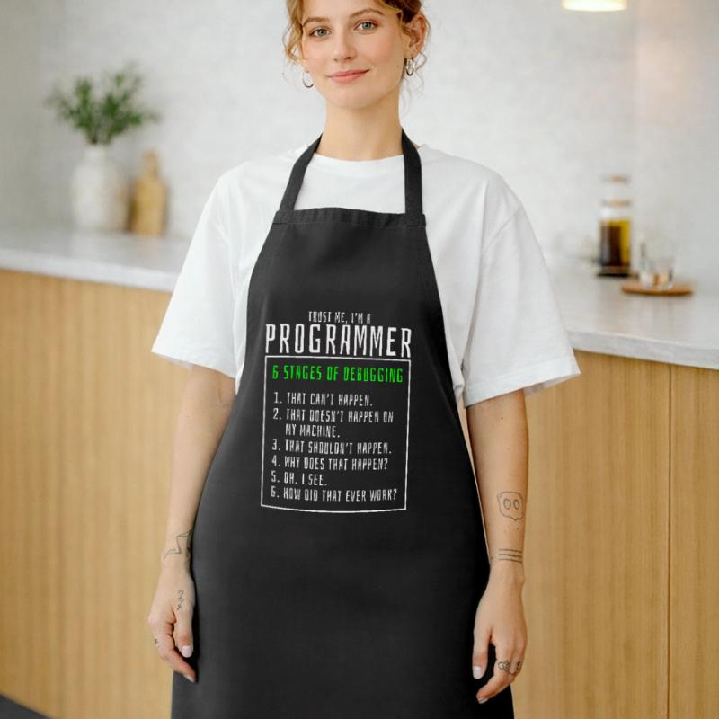 Debugging von Stufen Computerprogrammierer Kochschürze