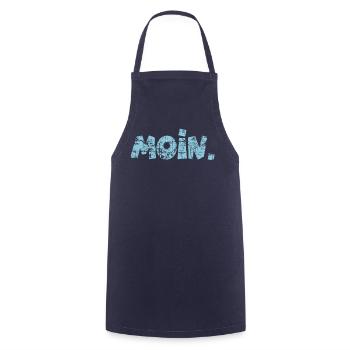 Moin. (Vintage Hellblau) Guten Morgen Gruß - Kochschürze - Navy - Vorne - AI Model Male 185 dark (185cm)